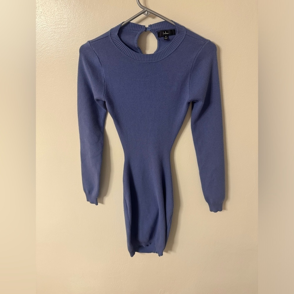 Lulus Back to Bliss Denim Blue Long Sleeve Backless Sweater Dress - Picture 3 of 9